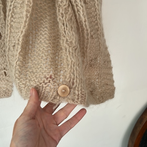Handmade Mohair Blend Cardigan Cable Open Knit Champagne Blush - Size Small - Picture 5 of 8